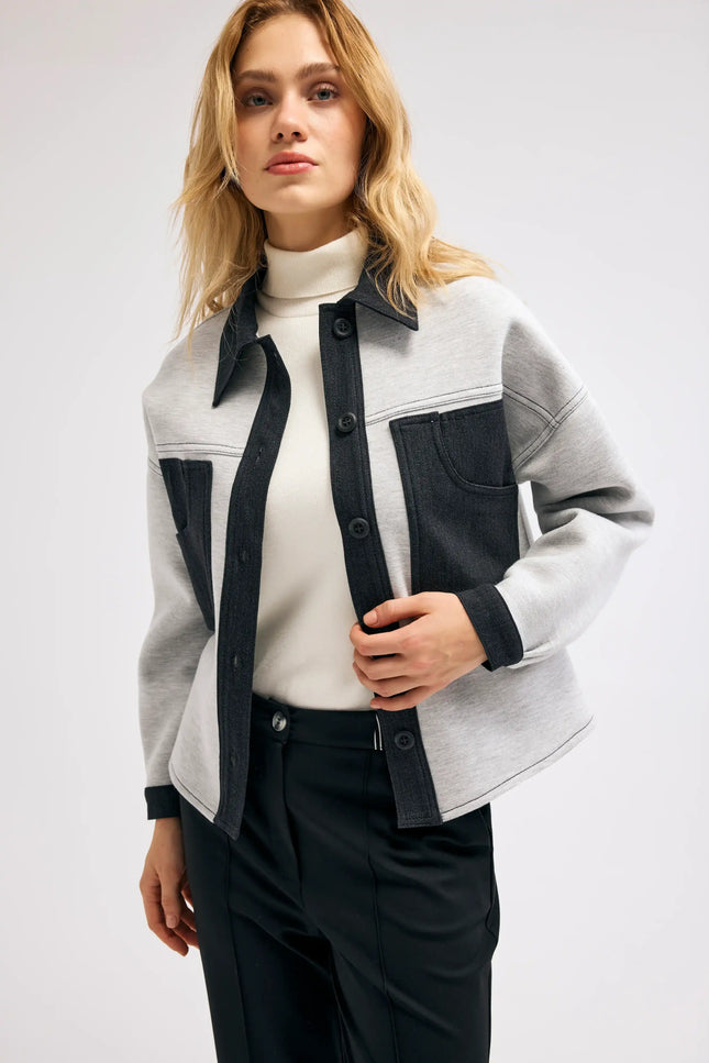 Denim Detaylı Gri Ceket
