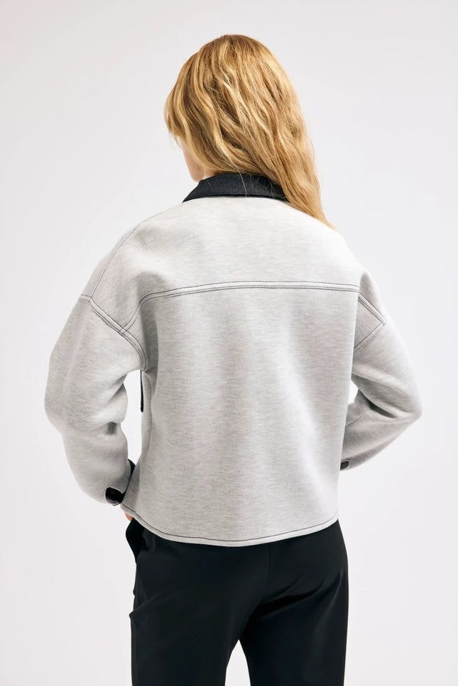 Denim Detaylı Gri Ceket