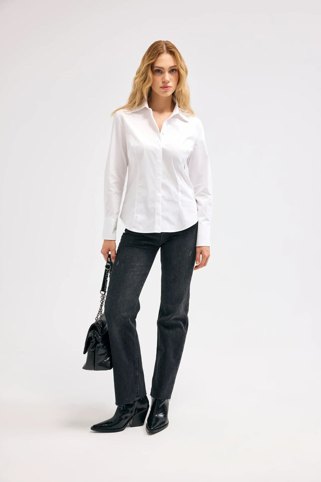 Tasarım Düğmeli Ekru Gömlek