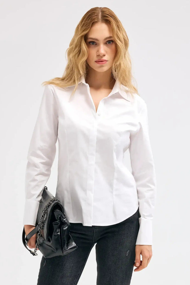 Tasarım Düğmeli Ekru Gömlek