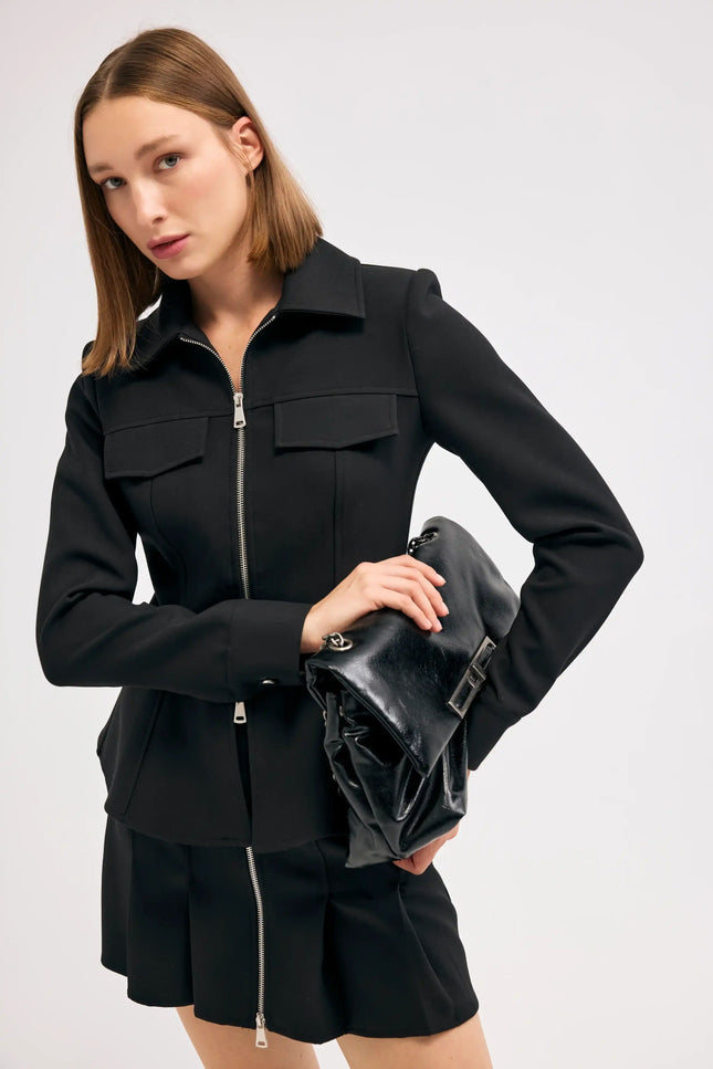 Siyah Fermuarlı Ceket