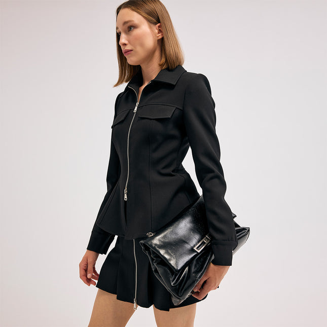 Siyah Fermuarlı Ceket