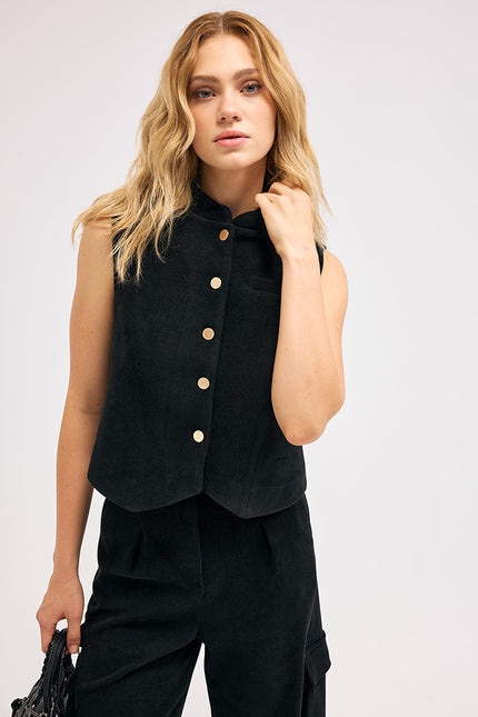 Cep Detay Siyah Yelek