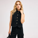 Cep Detay Siyah Yelek