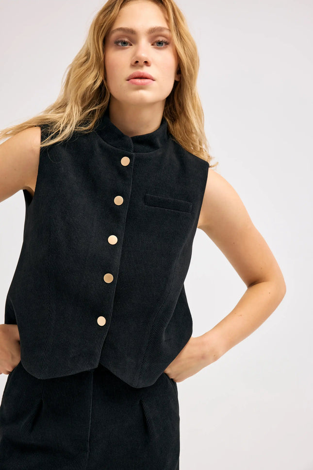 Cep Detay Siyah Yelek