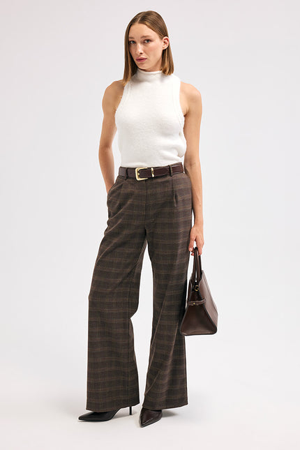 Ekose Kahverengi Pantolon