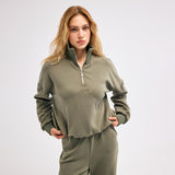 Fermuarlı Haki Sweatshirt