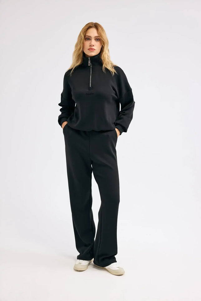 Fermuarlı Siyah Sweatshirt