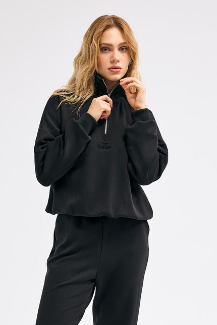 Fermuarlı Siyah Sweatshirt