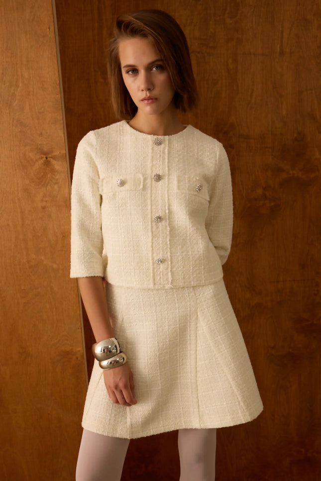Ceket Elbise İkili Ekru Takım