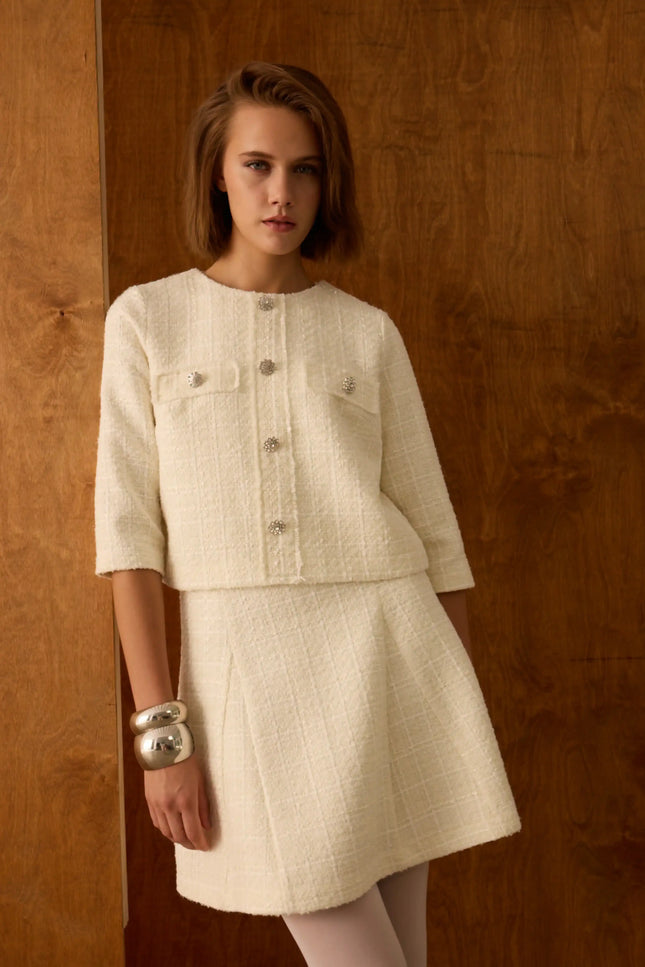Ceket Elbise İkili Ekru Takım