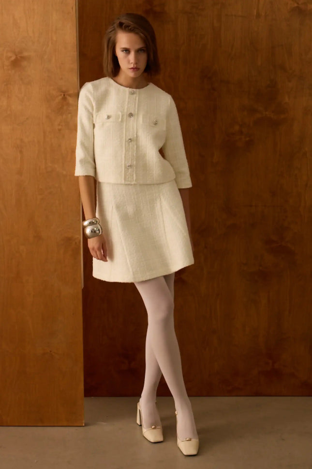 Ceket Elbise İkili Ekru Takım