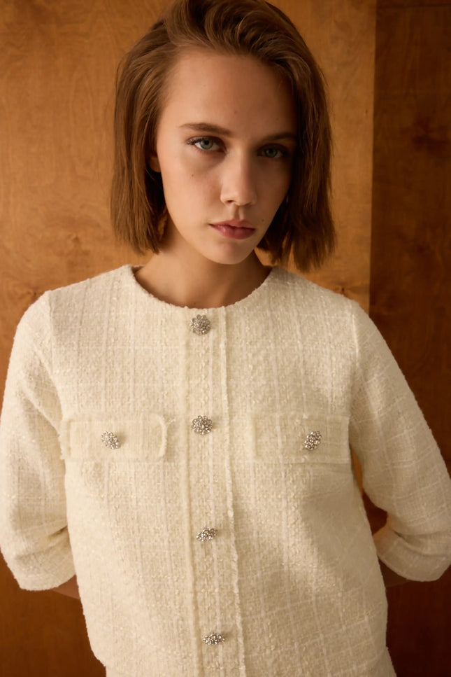 Ceket Elbise İkili Ekru Takım