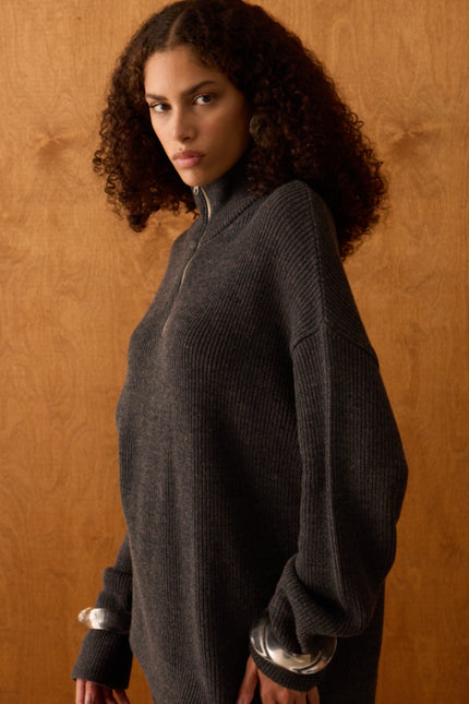 Fermuarlı Gri Sweatshirt