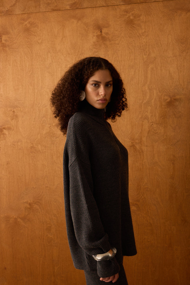 Fermuarlı Gri Sweatshirt