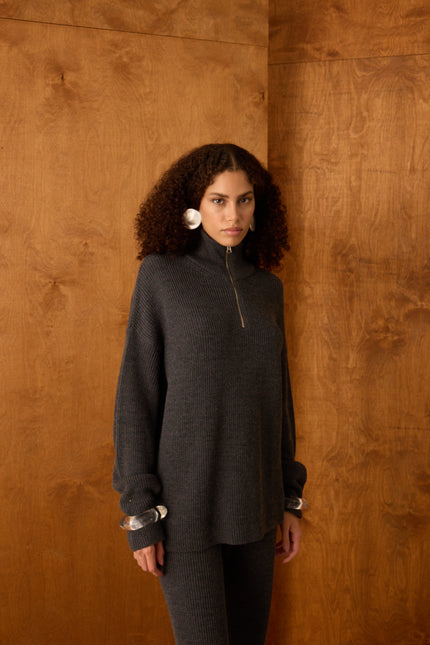 Fermuarlı Gri Sweatshirt