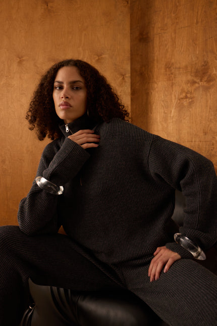 Fermuarlı Gri Sweatshirt