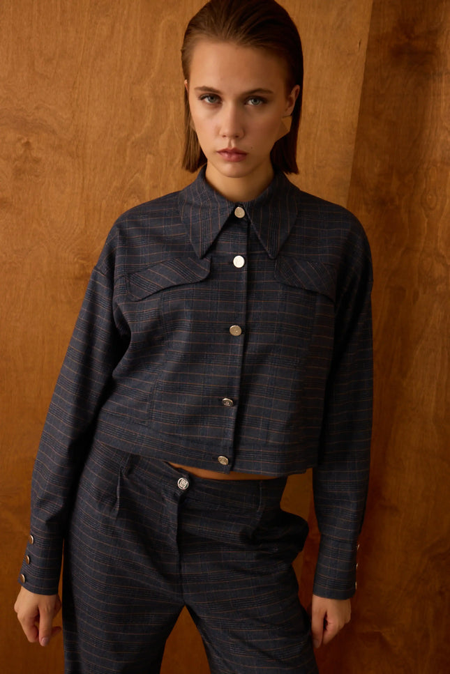 Ekose Lacivert Ceket