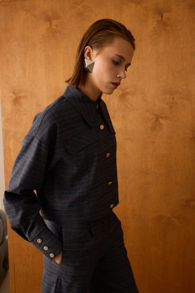 Ekose Lacivert Ceket