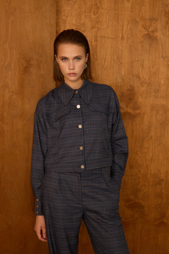 Ekose Lacivert Ceket