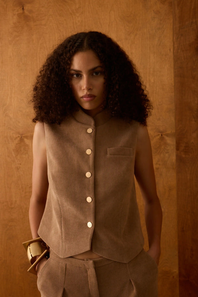 Cep Detay Camel Yelek