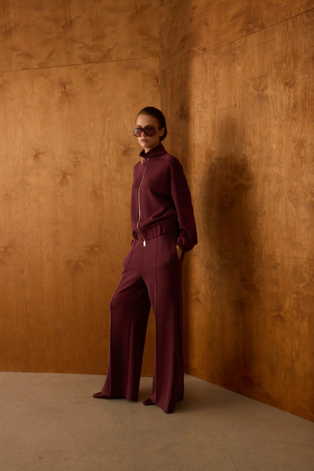 Fermuarlı Bordo Pantolon