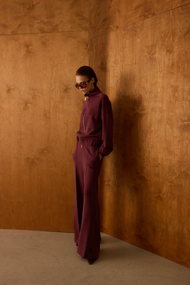 Fermuarlı Bordo Pantolon