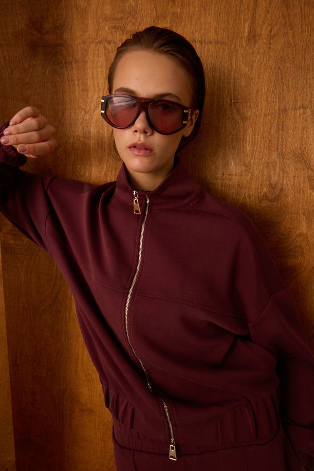 Fermuarlı Sweatshirt (Bordo)