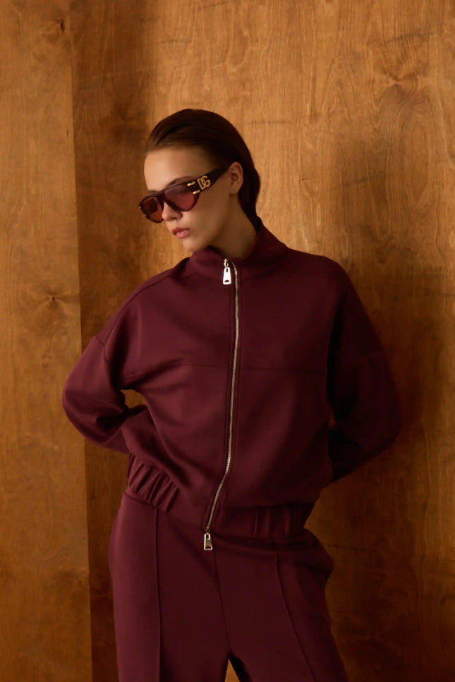 Fermuarlı Bordo Sweatshirt