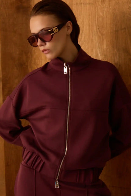 Fermuarlı Bordo Sweatshirt