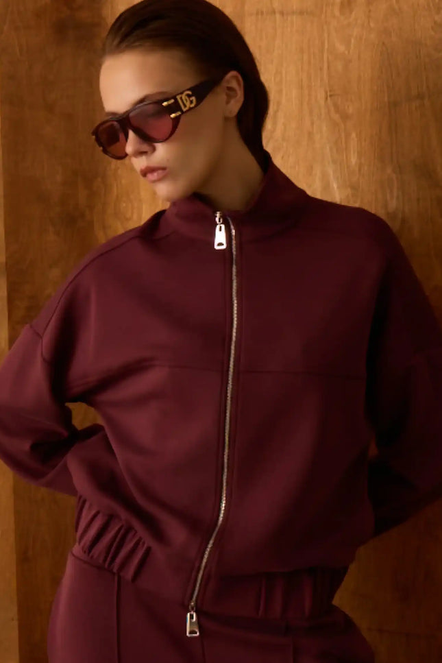 Fermuarlı Bordo Sweatshirt