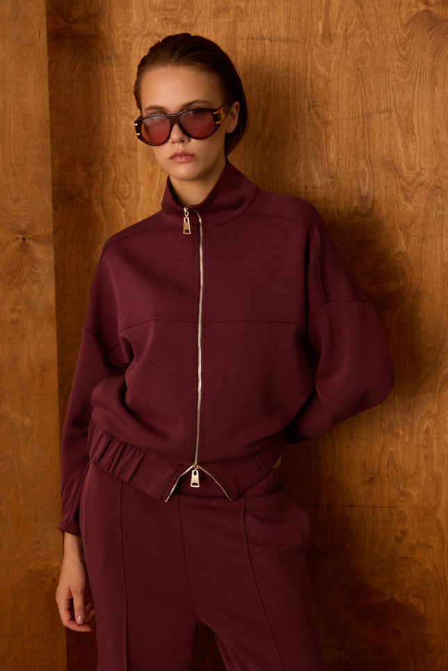 Fermuarlı Sweatshirt (Bordo)