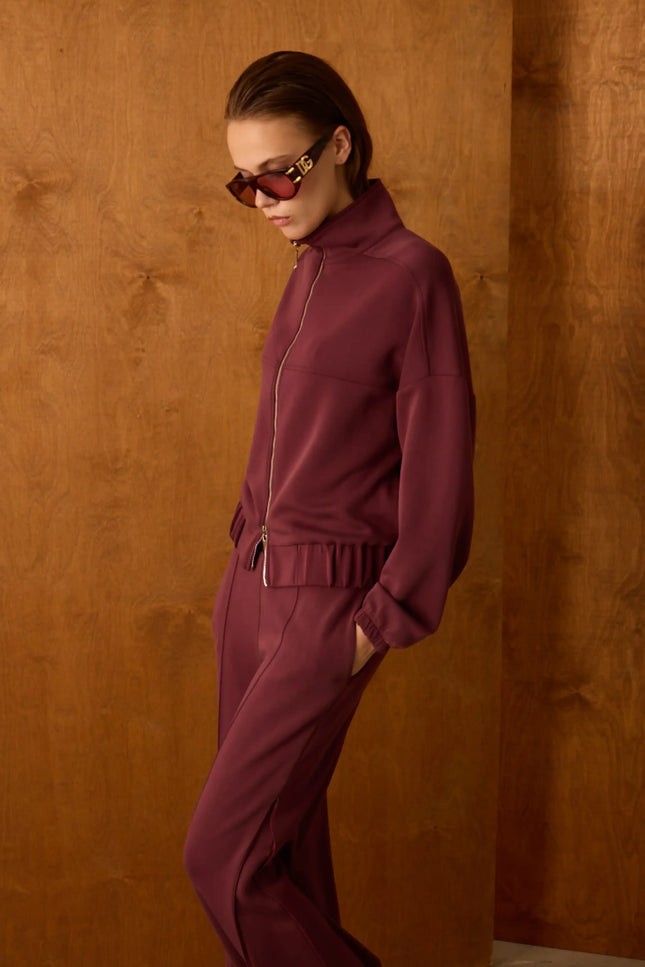 Fermuarlı Bordo Pantolon