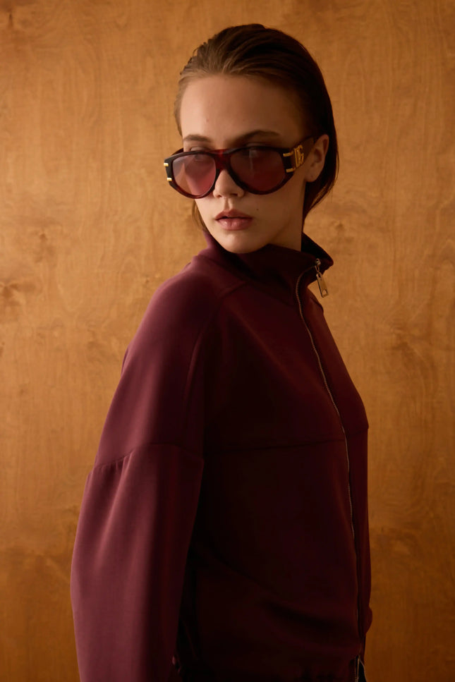 Fermuarlı Bordo Sweatshirt