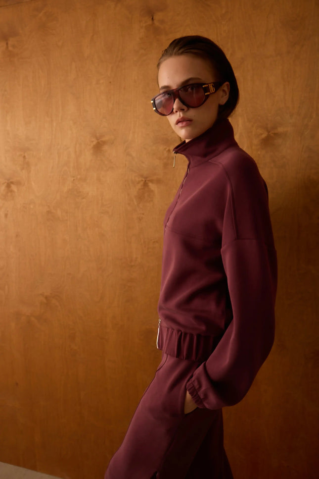Fermuarlı Bordo Sweatshirt