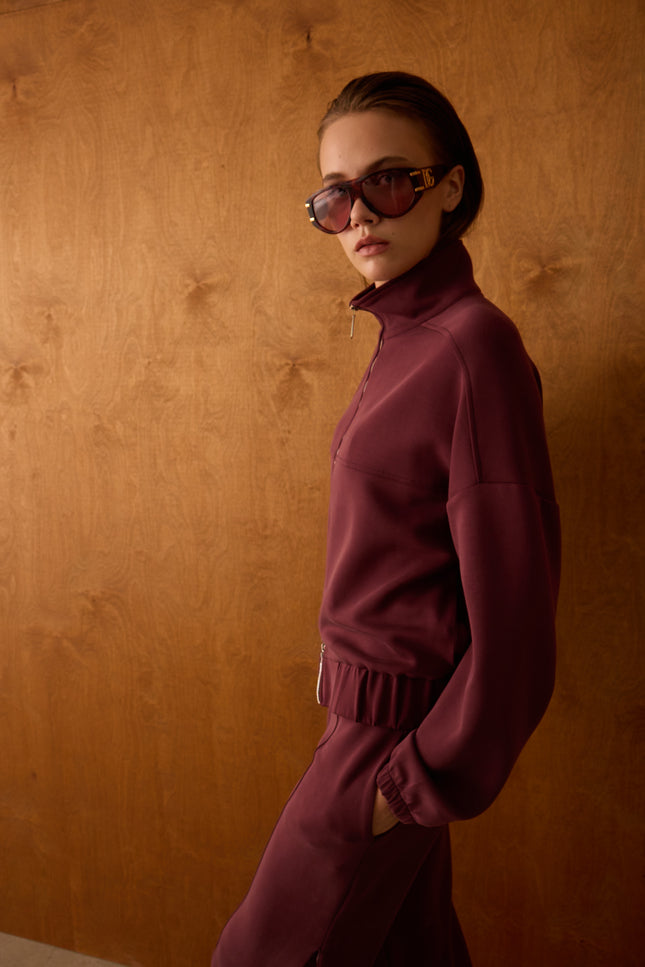 Fermuarlı Sweatshirt (Bordo)