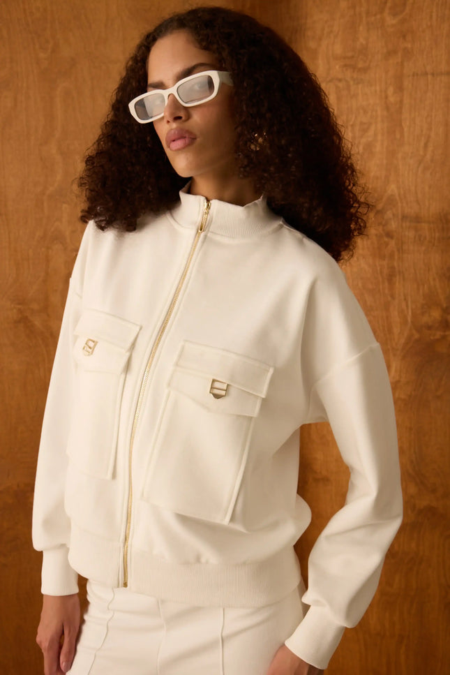 Fermuarlı Ekru Ceket