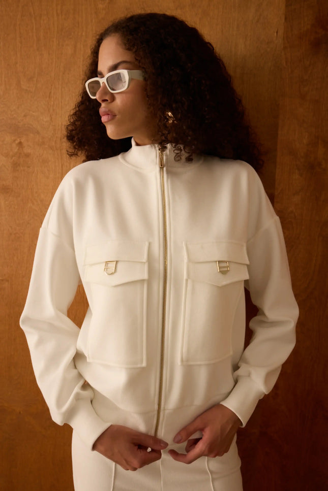 Fermuarlı Ekru Ceket