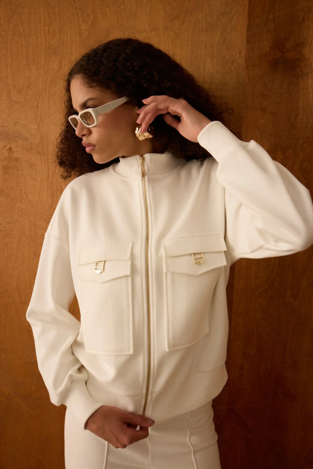 Fermuarlı Ekru Ceket