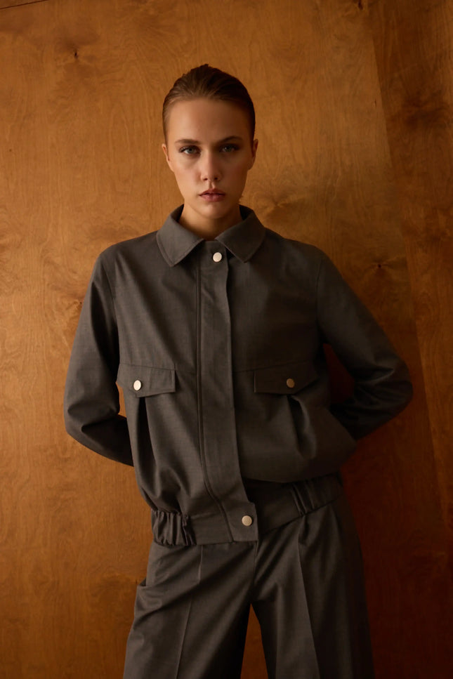 Fermuarlı Gri Ceket