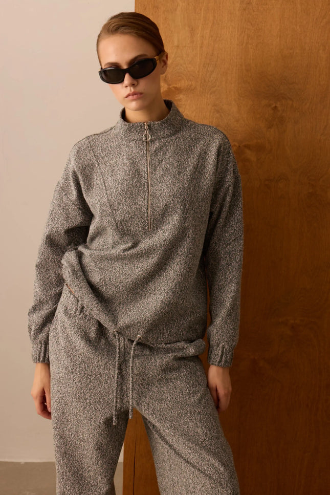 Fermuarlı Gri Sweatshirt