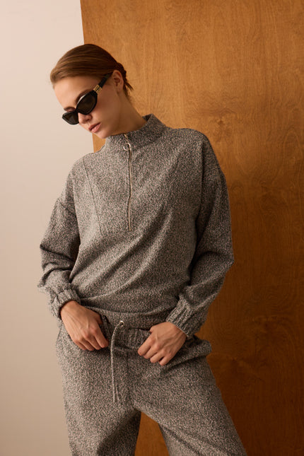 Fermuarlı Sweatshirt (Gri)