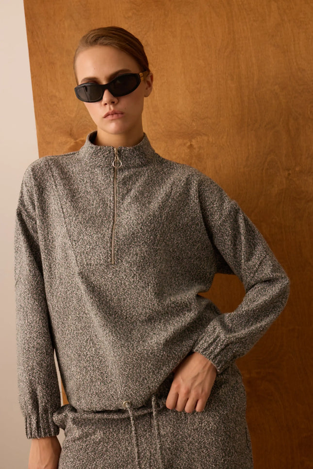Fermuarlı Gri Sweatshirt