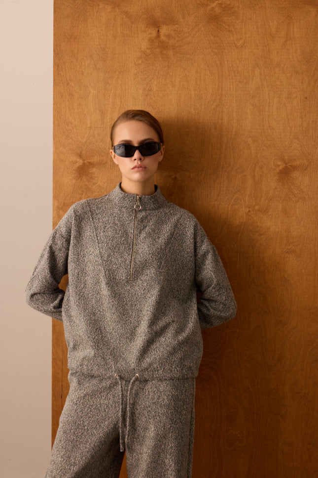 Fermuarlı Sweatshirt (Gri)
