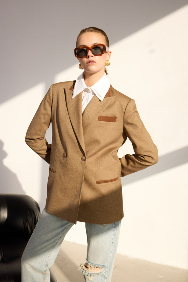 Kruvaze Blazer Ceket (Kahverengi)