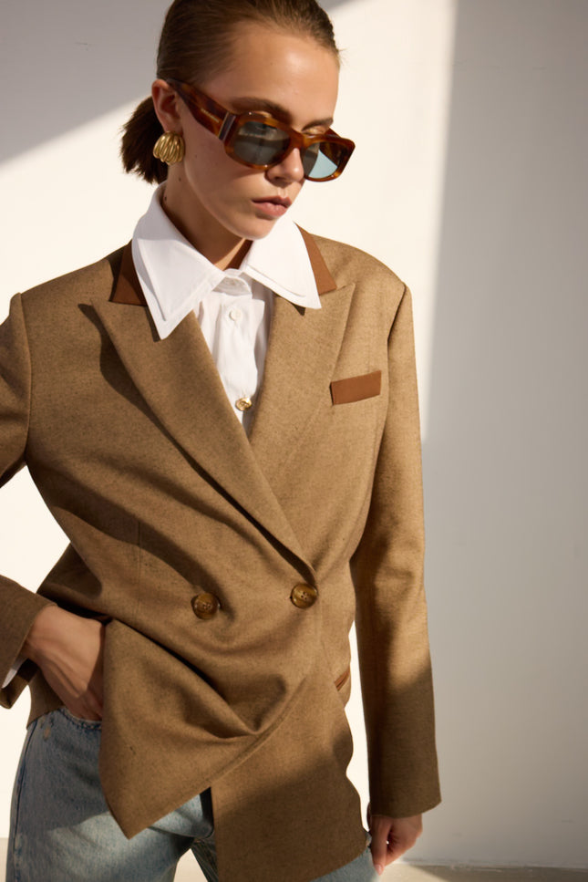 Kruvaze Blazer Ceket (Kahverengi)