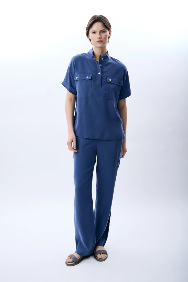 Yüksek Bel Rahat Kesim Pantolon (İndigo)