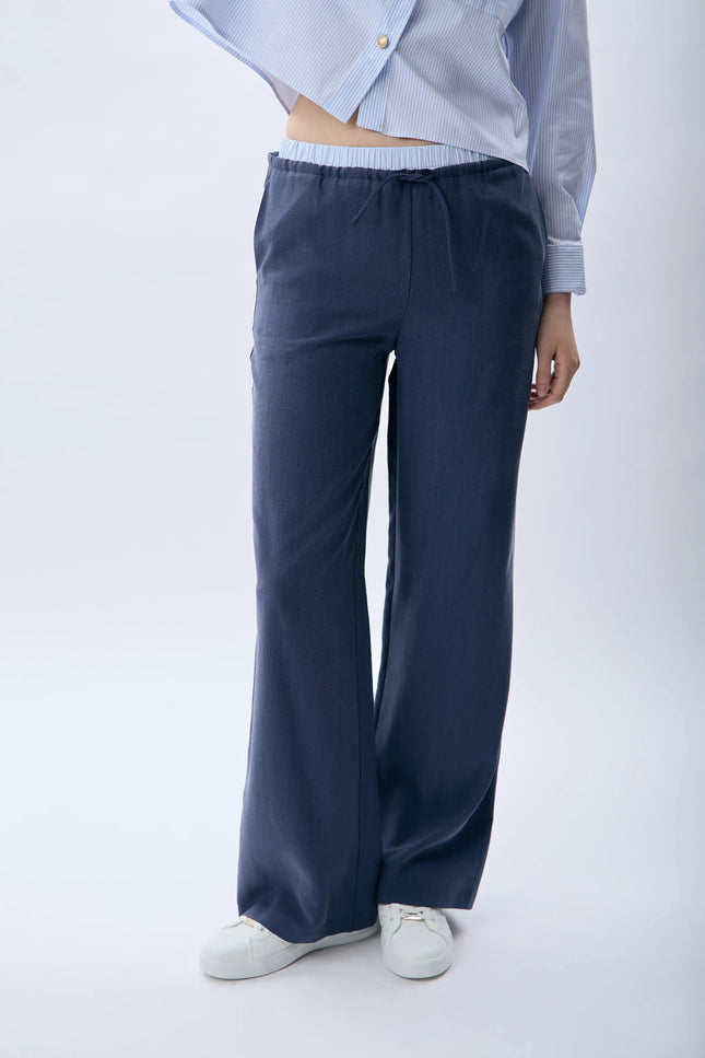 Bağcıklı Rahat Kesim Pantolon(İndigo)