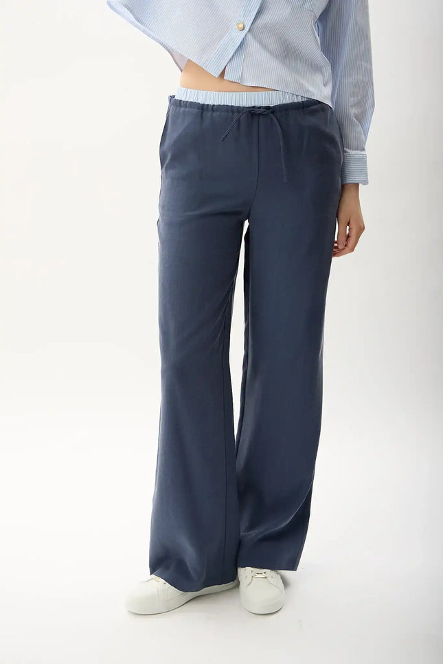 Bağcıklı Rahat Kesim Pantolon(İndigo)