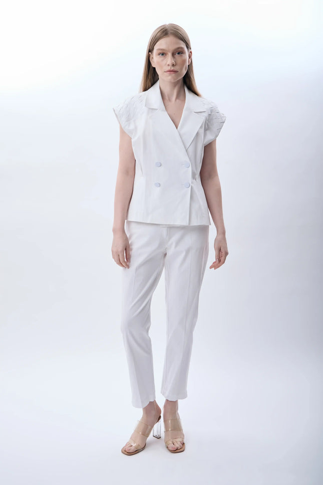 Kapitone Omuzlu Yelek (Beyaz)